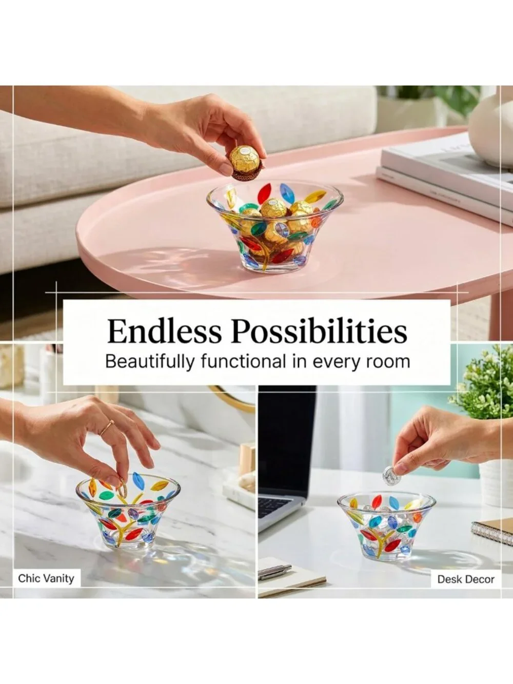 Hand-Painted Decorative Glass Bowl - Unique Tree of Life Candy Dish for Jewelry